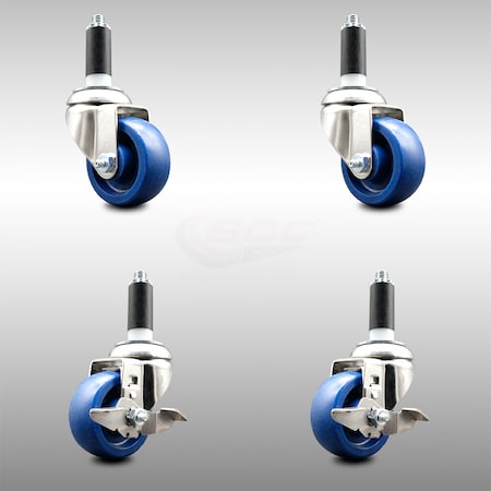 Service Caster 3.5 Inch 316SS Solid Poly Swivel 1 Inch Expanding Stem Caster Brake, 2PK SCC-SS316EX20S3514-SPUS-2-TLB-2-1